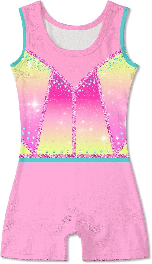 Funnycokid Girls Gymnastics Leotards - Sparkle Dance Unitards with Shorts | Mermaid Design, Ages 2-10