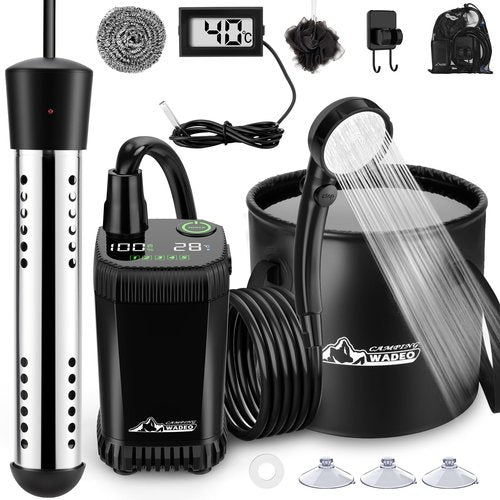 2026 Upgraded Portable Shower for Camping with Heater, Rechargeable Camping Shower with Intelligent LED Display, 5 Gal Foldable Bucket, 4 Spray Modes, Portable Shower for Travel, Pet Bath, Car Washing