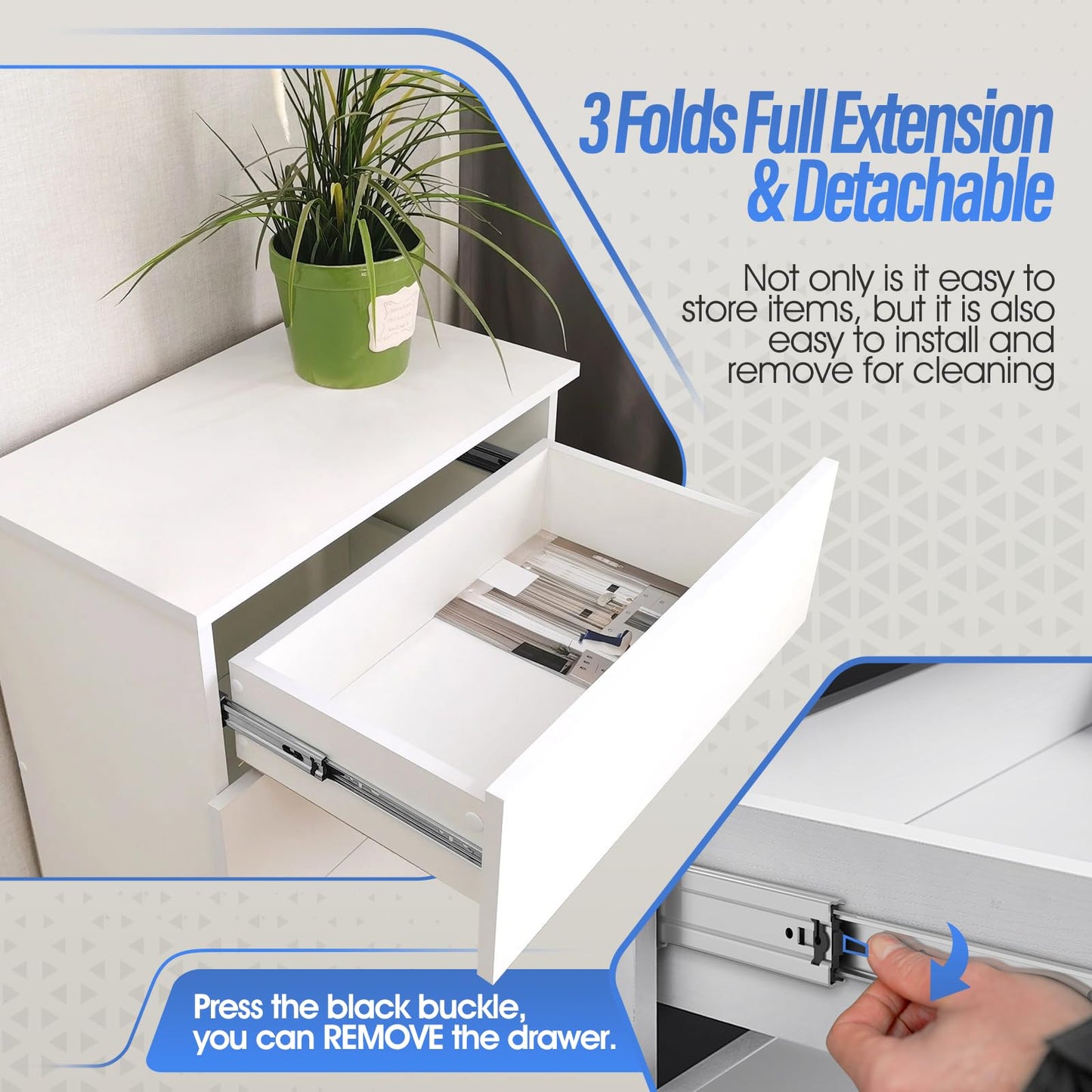 BAIDICE 10 Pair Full Extension Ball Bearing Drawer Slides 8 10 12 14 16 18 20 22 24 Inch 100 LB Load Capacity Side Mount File Cabinet Rails Dresser Metal Runner Trash Can Kitchen (22 inch, Sliver)