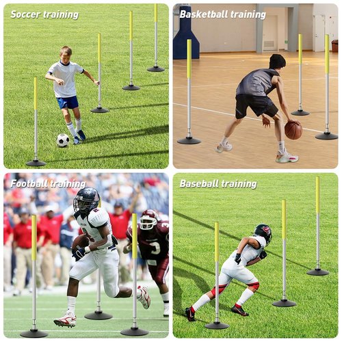 Morimoe Agility Poles with Soft Foam Cover - Weighted Rubber Base & Rebound Tumbler Design for Soccer/Basketball Training | Includes Carry Bag for Indoor/Outdoor Use (40 Inch)