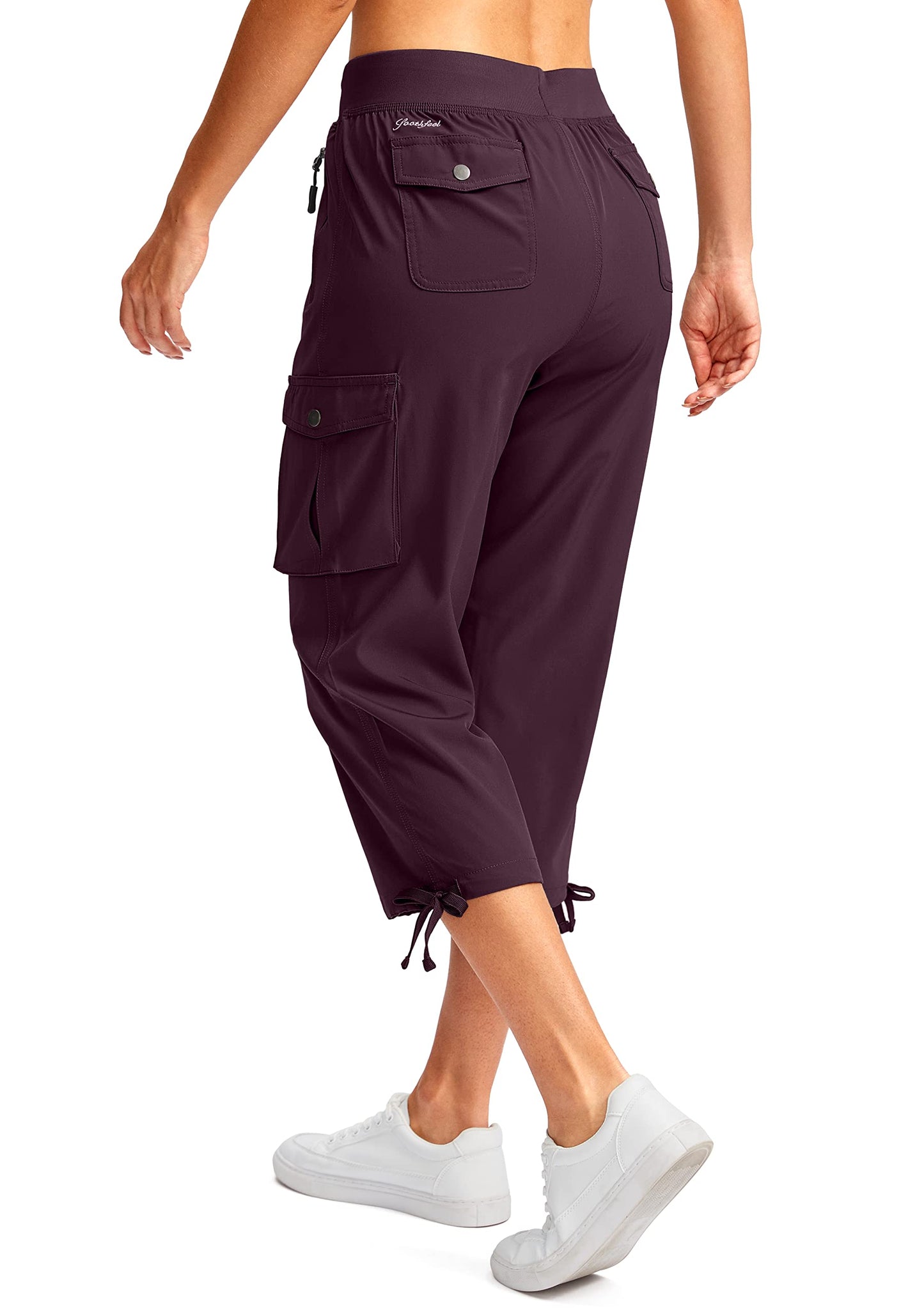 Soothfeel Women's Cargo Capris Pants with 6 Pockets Lightweight Quick Dry Travel Hiking Summer Pants for Women Casual (Wine, XXL)