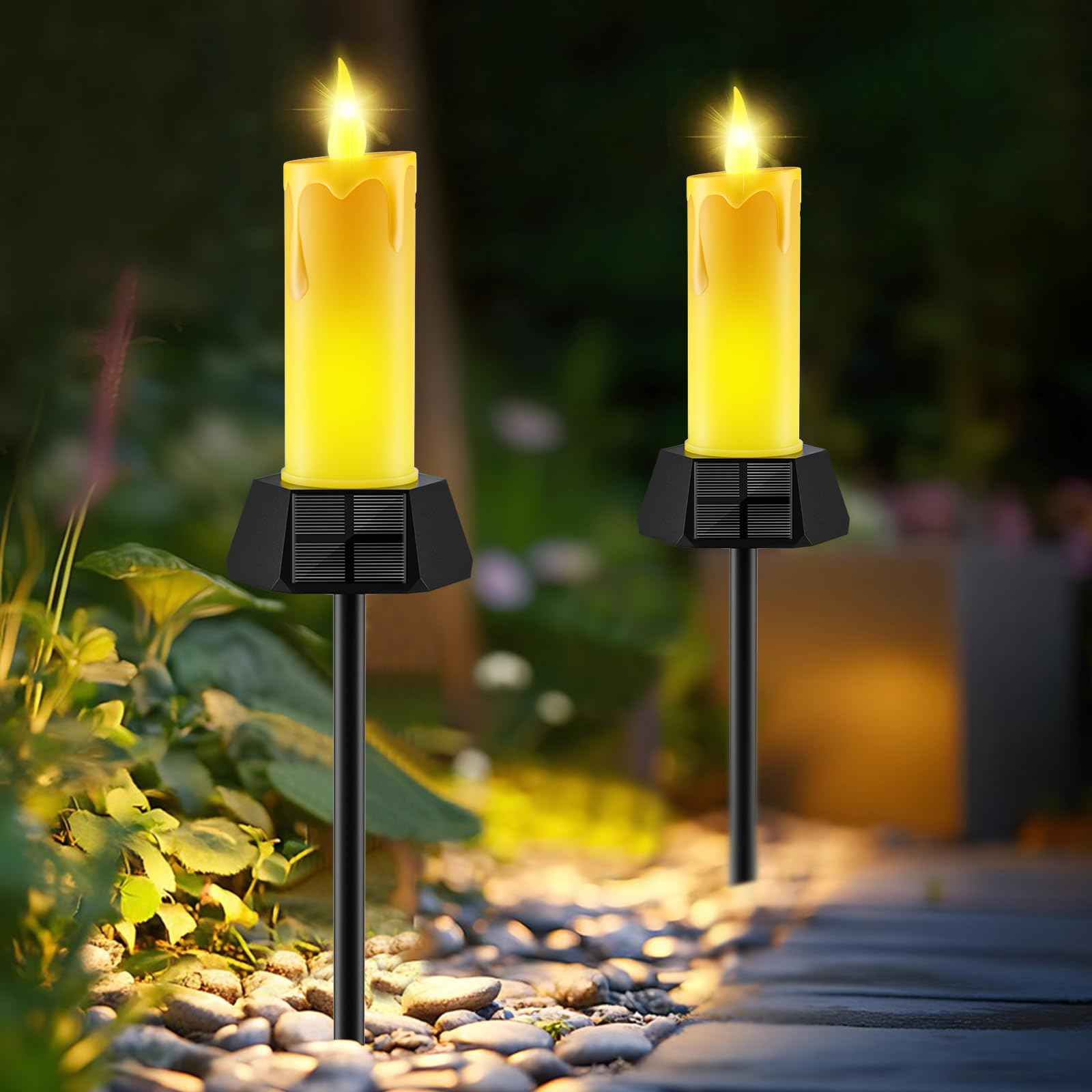 Gileolant Halloween Solar Lights Outdoor Waterproof, Electric LED Flameless Candles with 3 Solar Panels, Solar Pathway Lights for Christmas Outdoor Party Yard Camping Garden Home Decorations, 2 Pack