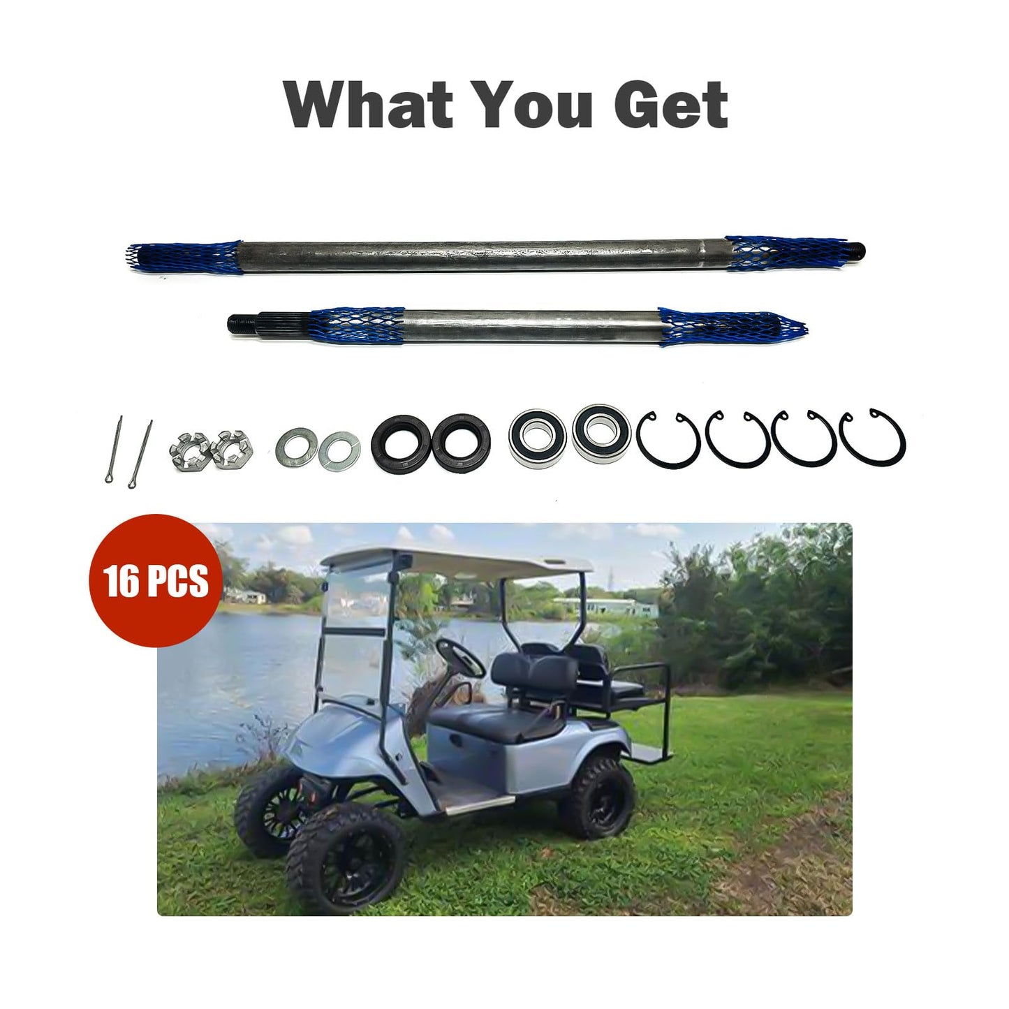 LOSTAR Golf Cart Driver/Passenger Side Rear Axle Shaft with Bearing Seal Kit Compatible with 1994-2013 EZGO TXT Medalist Replacement OEM# 20377G11 20377G12