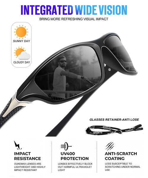 OUKEMAX Polarized Sunglasses-Men Sports Sunglasses: Men's Wrap Around Polarized Running Sun Glasses Driving Fishing 3 Packs