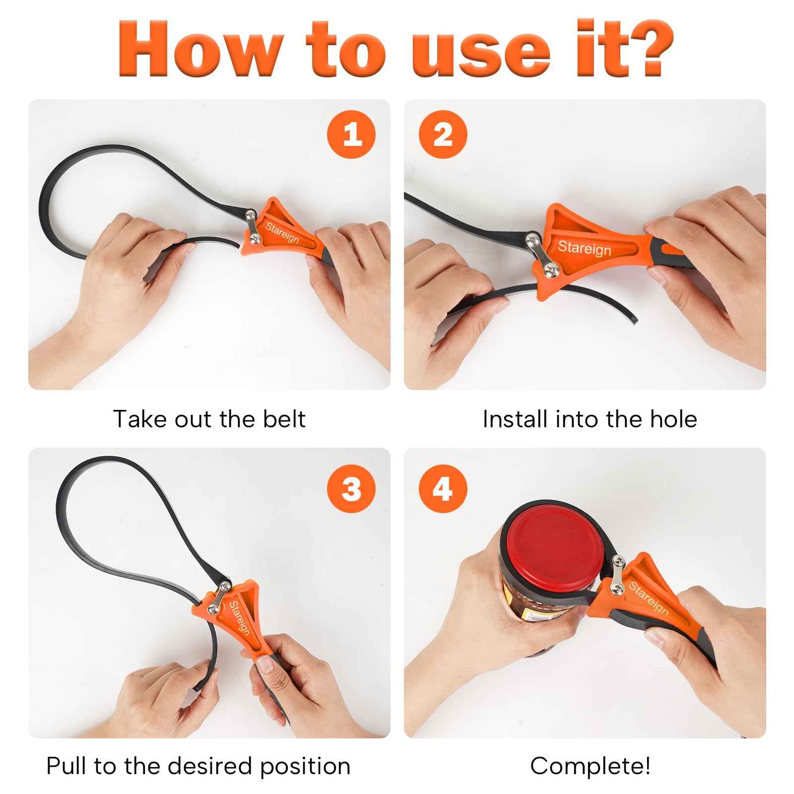 Stareign 2-Pack Rubber Strap Wrench,Oil Filter Wrench Diameter 4" and 6" Heavy Duty Adjustable Blet Wrench for Jar Opener,Water Filter,Plumbing,Sink,Faucet