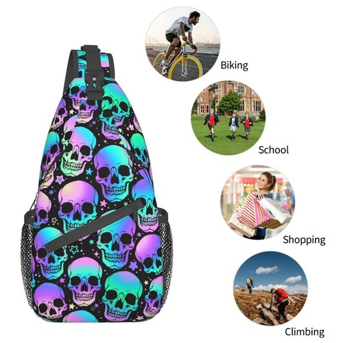 KMIVQGE Sugar Skull Rose Crossbody Backpack for Travel Hiking Chest Daypack Shoulder Sling Bag for Men Women Cycling Walking