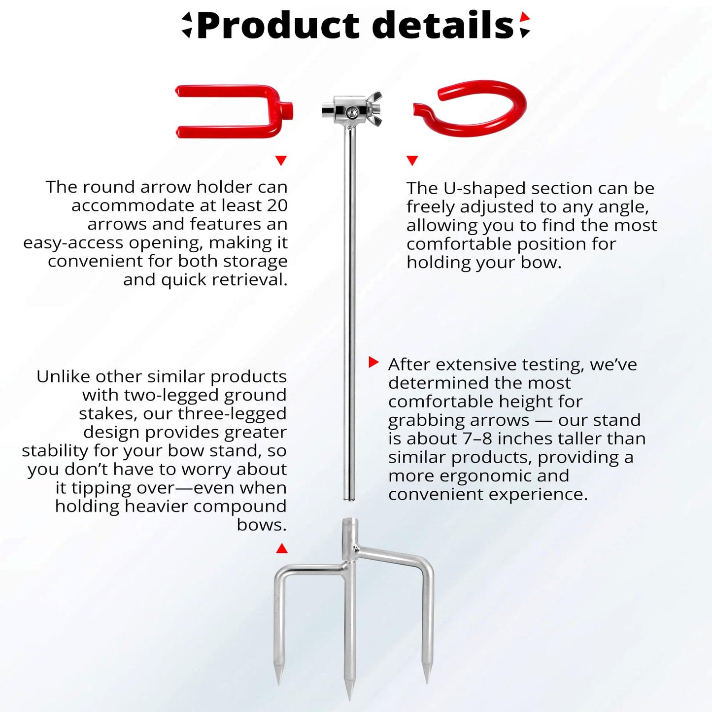 Hadwoer Bow Stand for Compound and Recurve Bows Heavy Duty, 3-Prong Ground Stake, 360° Adjustable Portable Bow Holder for Hunting, Ground Blind, Target Practice