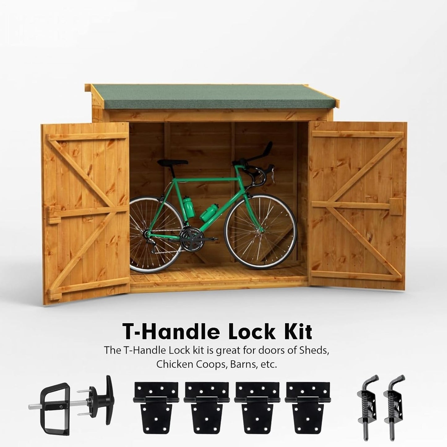 Complete Shed Door Hardware Kit with T-Handle Lock, Heavy-Duty Latches & Hinges - Weatherproof for Sheds & Gates