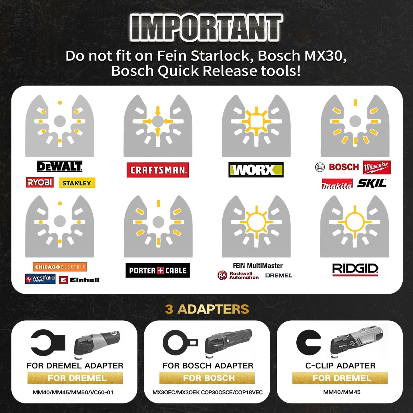 Hiinny 6PCS Titanium Oscillating Tool Blades, Professional Universal Titanium Oscillating Saw Blades Multitool Blades Kits for Metal Wood Plastics, Dewalt Milwaukee Ryobi Fein