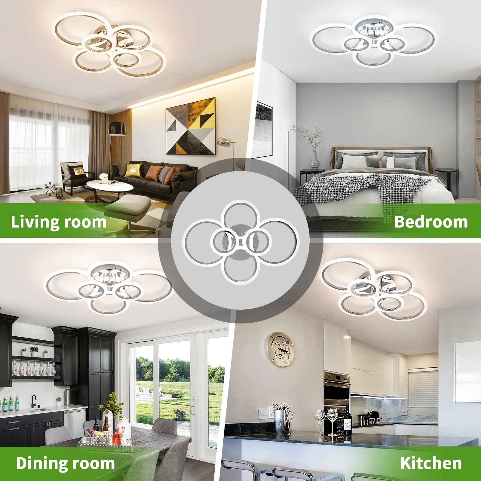 Vloitgol Modern LED Ceiling Light Fixture, 6 Rings Dimmable Flush Mount Ceiling Light with Remote, Acrylic Close to Ceiling Lighting Fixture for Low Ceiling Living Room Bedroom Kitchen (6 Heads)