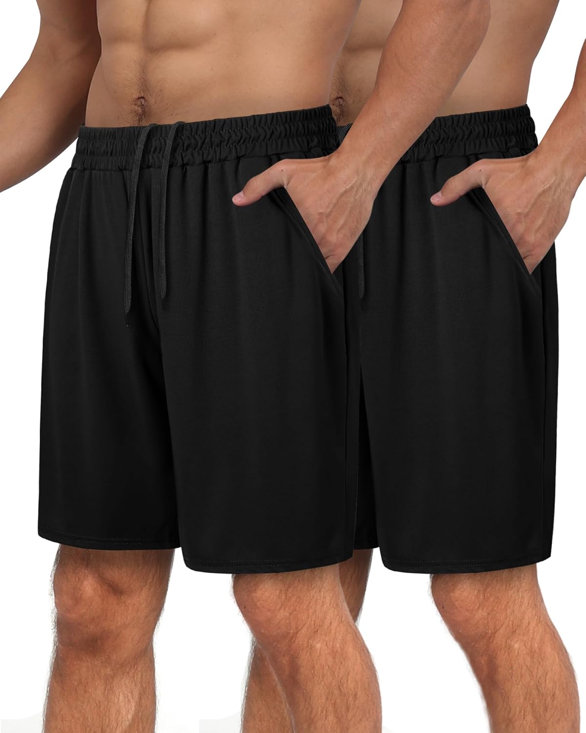 Skiennix Men's Athletic Shorts - Quick Dry Workout & Basketball Shorts with Pockets | Black, 6-Pack