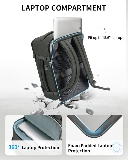 ECOHUB Travel Backpack - USB Charging, Anti-Theft Pockets, 15.6 Inch Laptop Compatible | 30L, Grey Green