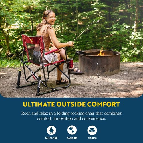 GCI Outdoor Freestyle Rocker Camping Chair - Portable Folding Design with Durable Armrests & Drink Holder - Royal Blue