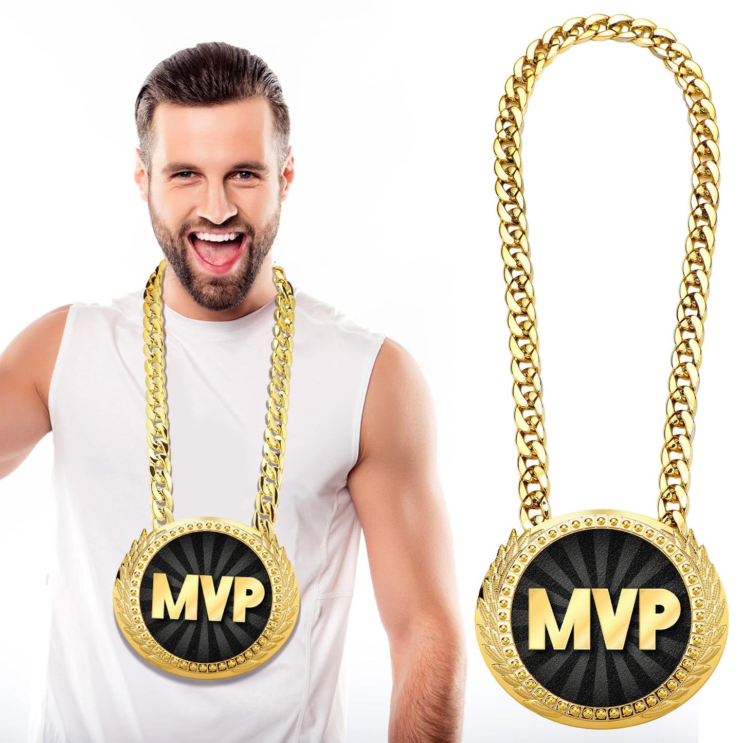 Tondiamo Sports MVP Turnover Chain Medal 6 Big Gold Champ Award Necklace Chain Baseball Basketball Football Soccer Softball Volleyball Sports Competitions Prize Gifts and Party Favors(MVP)