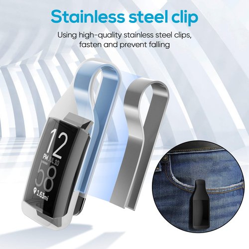 EEweca 2-Pack Clip Holder for Fitbit Charge 3/4 Silicone Case Accessory, Black+Storm Blue