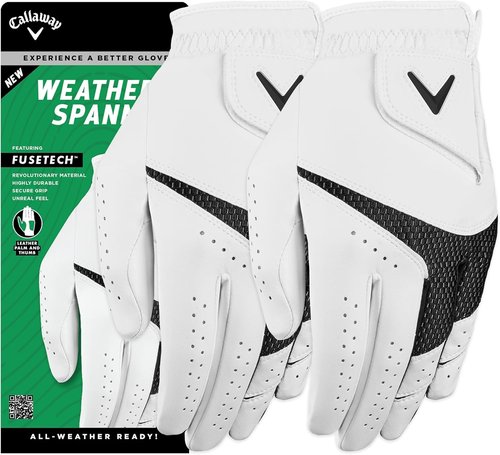 Callaway Golf Weather Spann Glove - Left Hand, Medium Cadet, White | 2-Pack for Optimal Grip