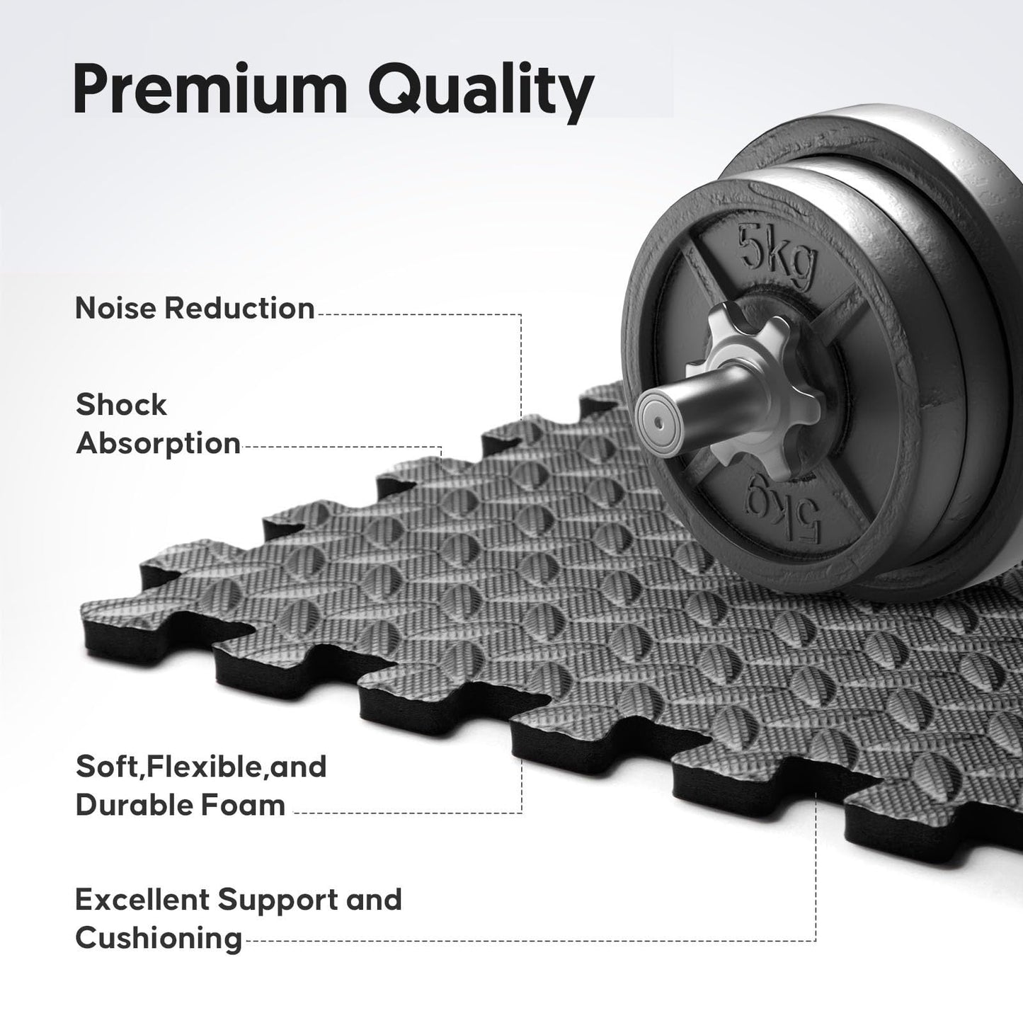 16 Pack 64 sqft Home Gym Mat, Puzzle Exercise Mat, EVA Interlocking Foam Floor Tiles for Home Workout Equipment and Kids' Play Areas - Black, 24 in x 24 in x ½ in - 16 Tiles (Black, 16 Pack, 64 SQ FT)