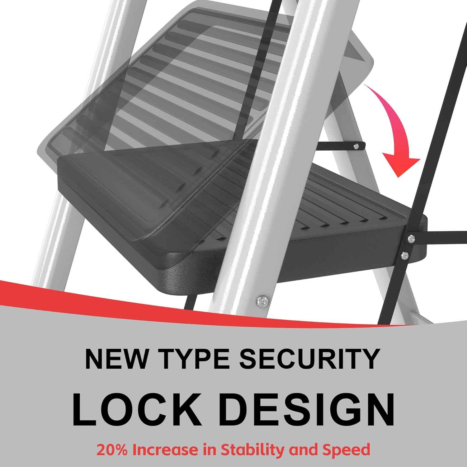DIAMONDFORGE 4-Step Folding Ladder - Sturdy Steel Construction, Anti-Slip Pedals & Feet, Handgrip - Home Use, White & Red