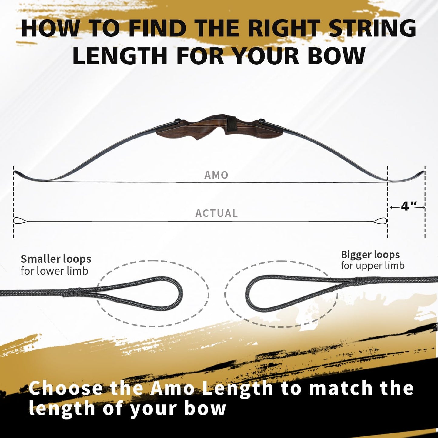 LWANO B55 Bow String,Replacement for Archery Recurve Traditional & Longbow Bowstring,12/14/16 Strands 48-70in,2 Brass Nocks Included (16 Strands (Recommended up to 65 lb), AMO 64"(Actual Length 60"))