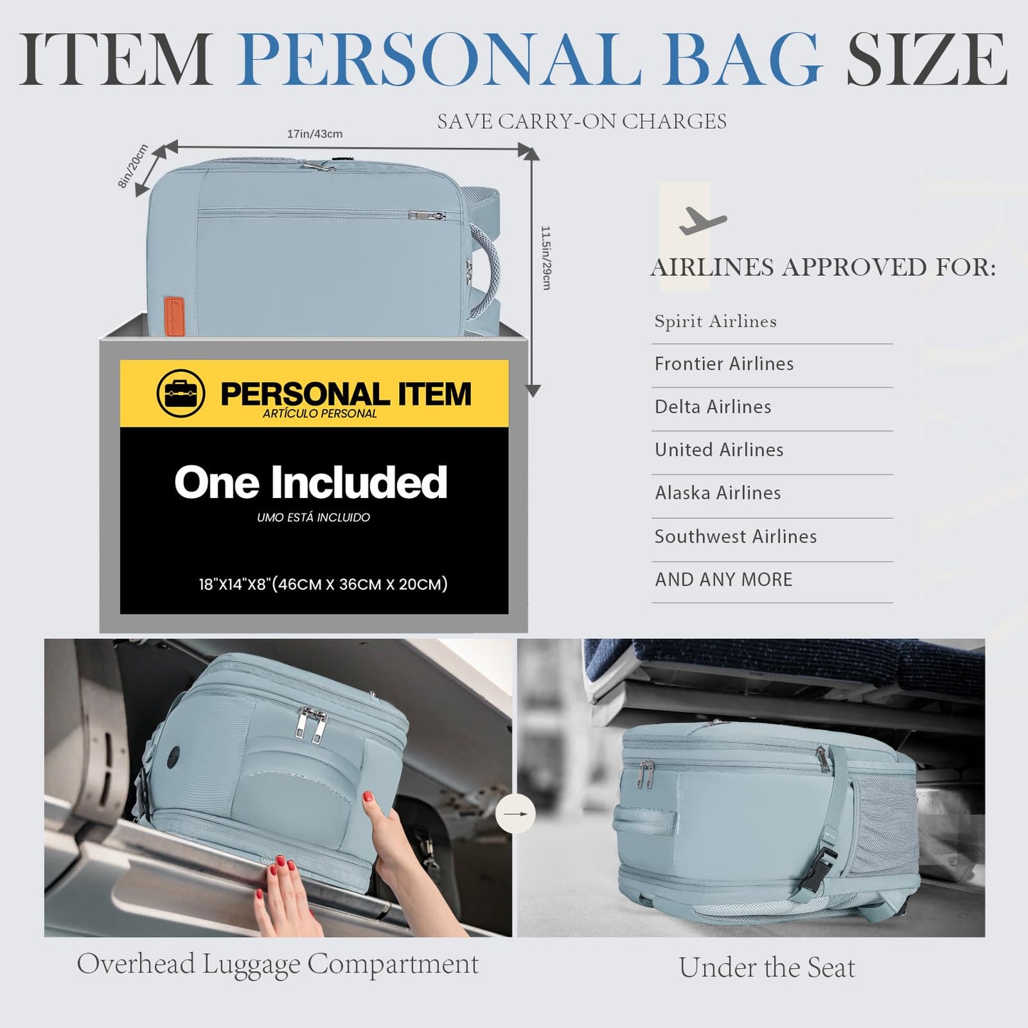 Lossga Travel Backpack, Personal Item Bag 18x14x8 Inches, Frontier Airlines Travel Bag, Weekender Bags for Women and Men, Water Resistant Lightweight Carry on Flight Approved for Traveling Business