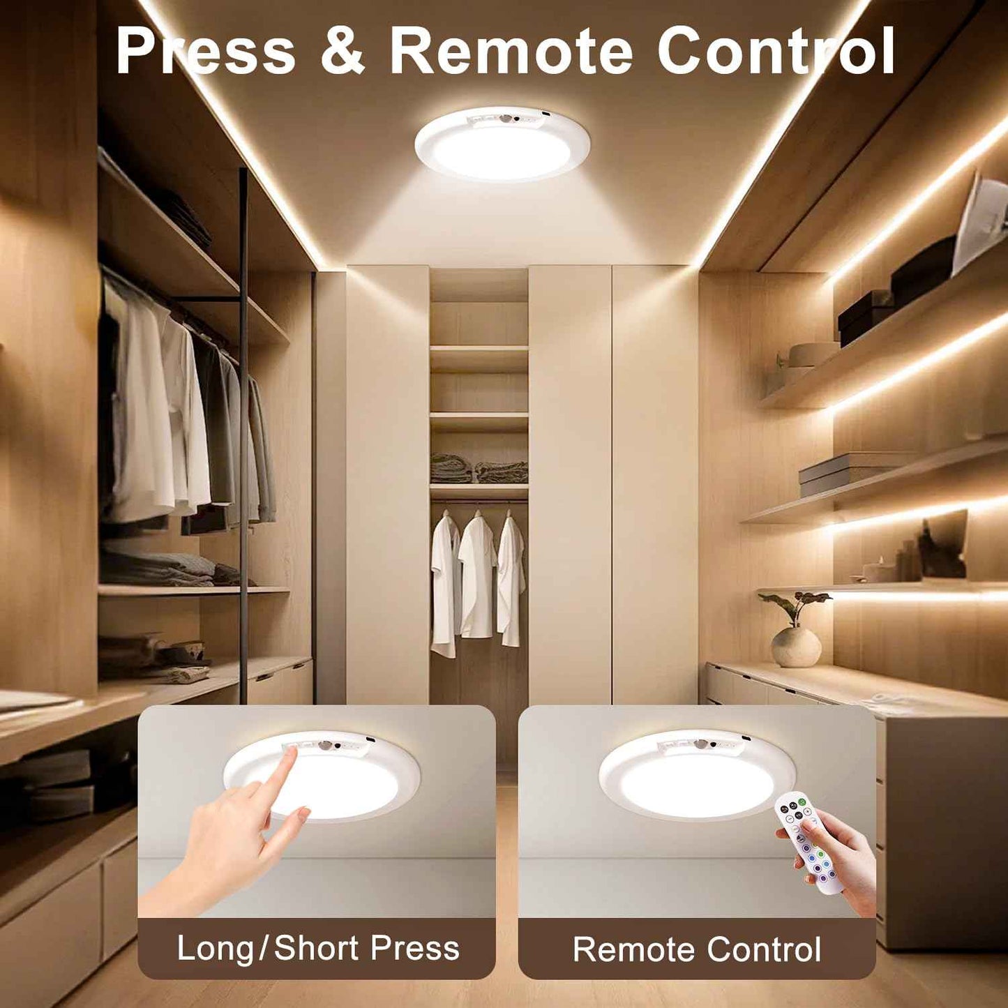 Rechargeable Ceiling Light with Remote, Shower Lights for Inside Shower with Color Changing & White Lights, Magnetic Motion Sensor Closet Light Battery Powered Ceiling Light for Shower Closet Bathroom