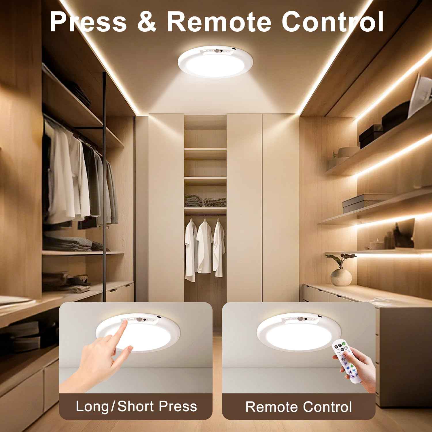 Rechargeable Ceiling Light with Remote, Shower Lights for Inside Shower with Color Changing & White Lights, Magnetic Motion Sensor Closet Light Battery Powered Ceiling Light for Shower Closet Bathroom