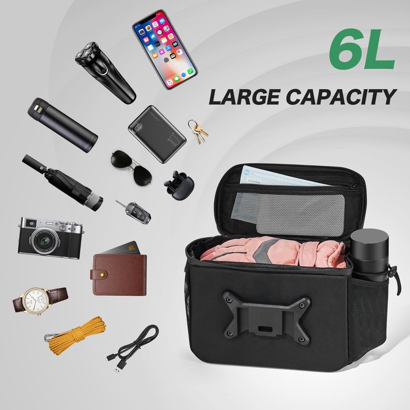 Bike Handlebar Bag with Touch Screen Phone Holder, 6L Large Water Resistant Bike Basket Front Bag with Handlebar Adapter, Reflective Bike Storage Pouch with Shoulder Strap for Bicycle and E-bike