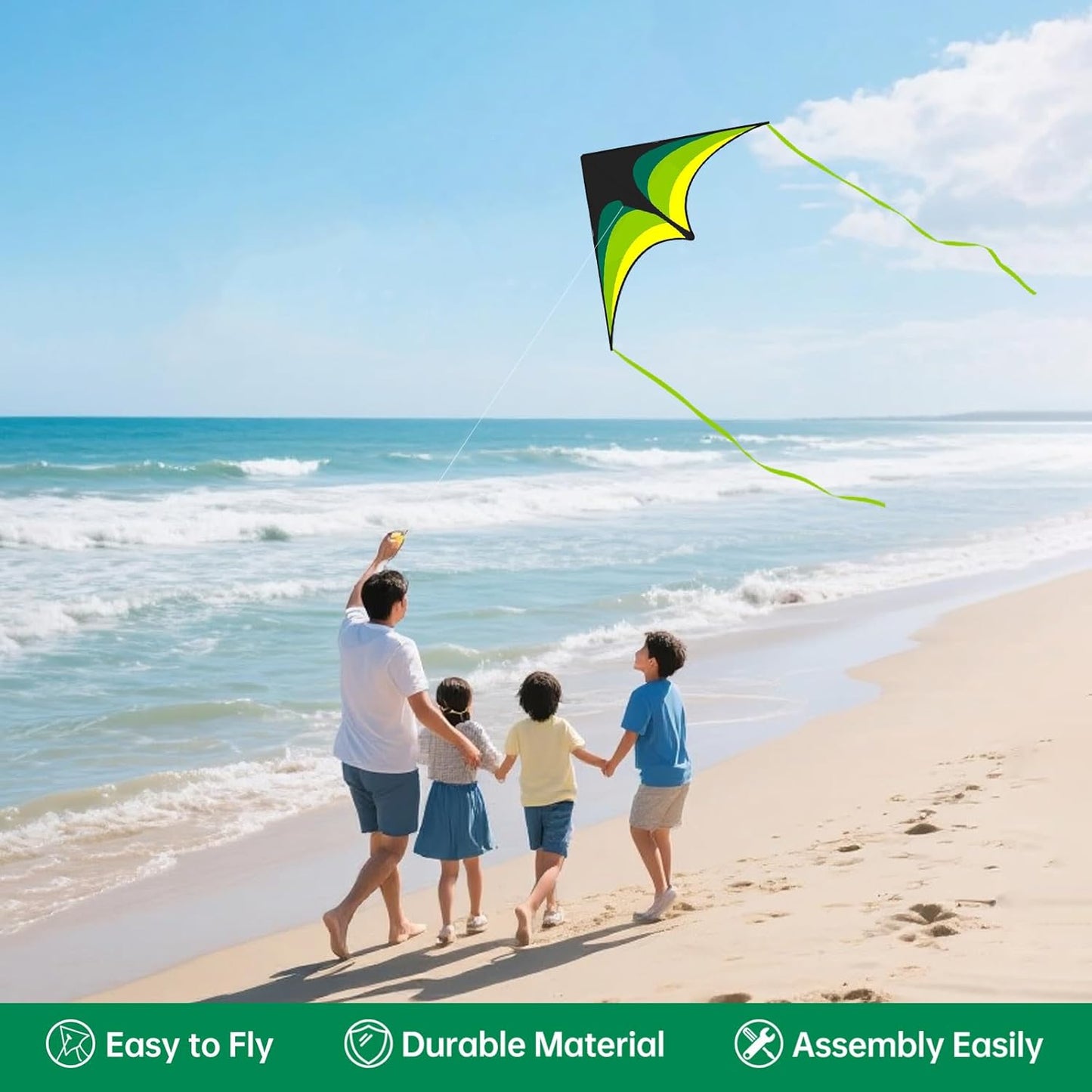Mint's Colorful Life Delta Kite - Easy-Flying Kite for Kids & Adults | 300ft String Handle Included