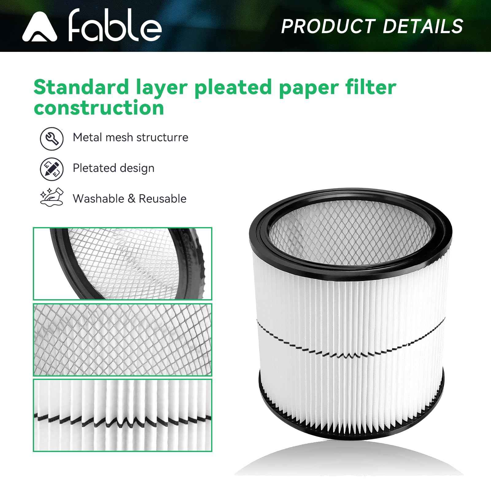 A FABLE 17884 Vacuum Cartridge Filter Compatible with Craftsman 9-17884 17935 17937 17920 shopvac Replacement Part Fit 6 Gallon and Larger Wet Dry Vacs (17884 1pack)