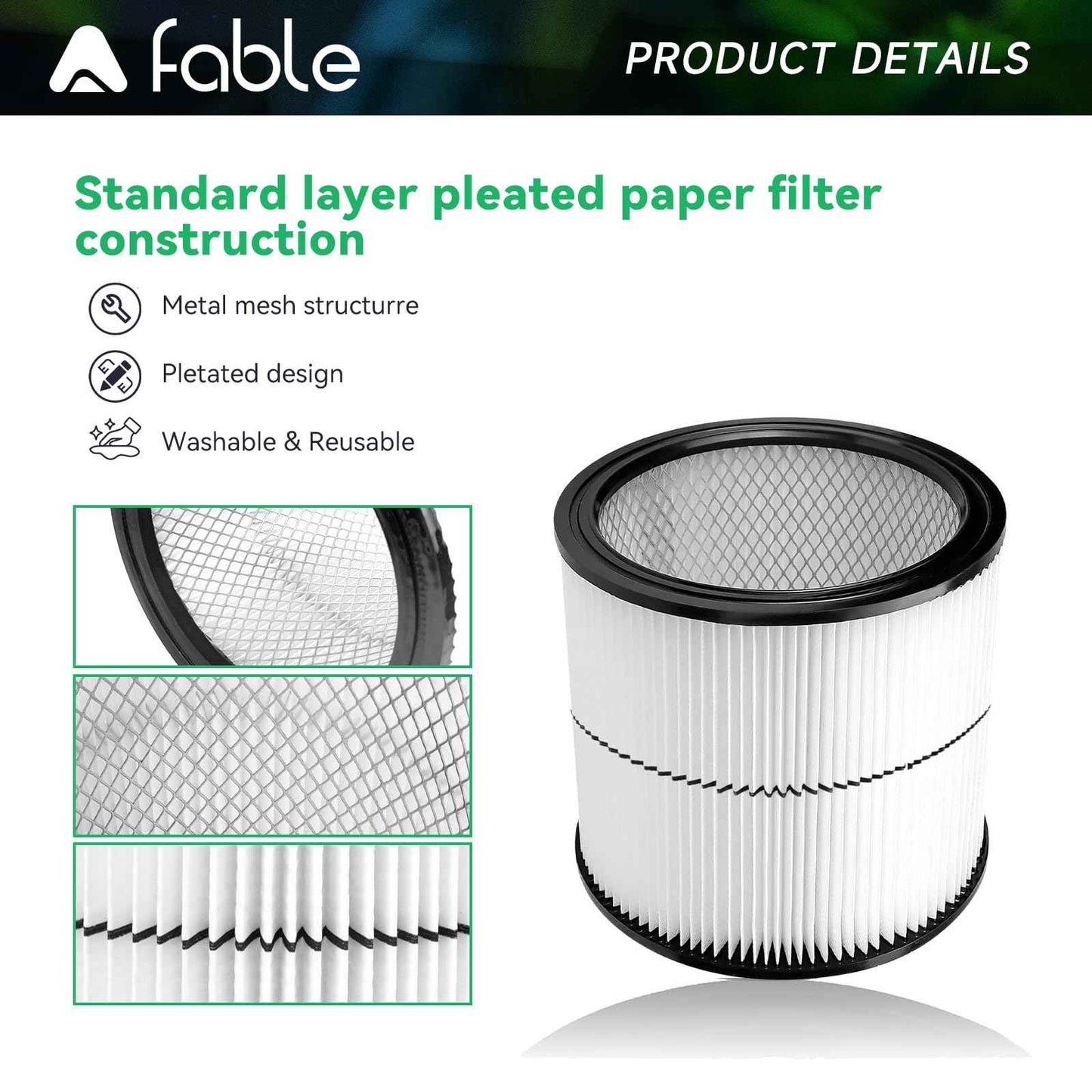 A FABLE 17884 Filter Compatible with Craftsman 9-17884 17935 17937 17920 shopvac Replacement Part Fit 6 Gallon and Larger Wet Dry Vacs (17884 Vacuum Cartridge Filter + Foam Sleeve + Brush 1pack)