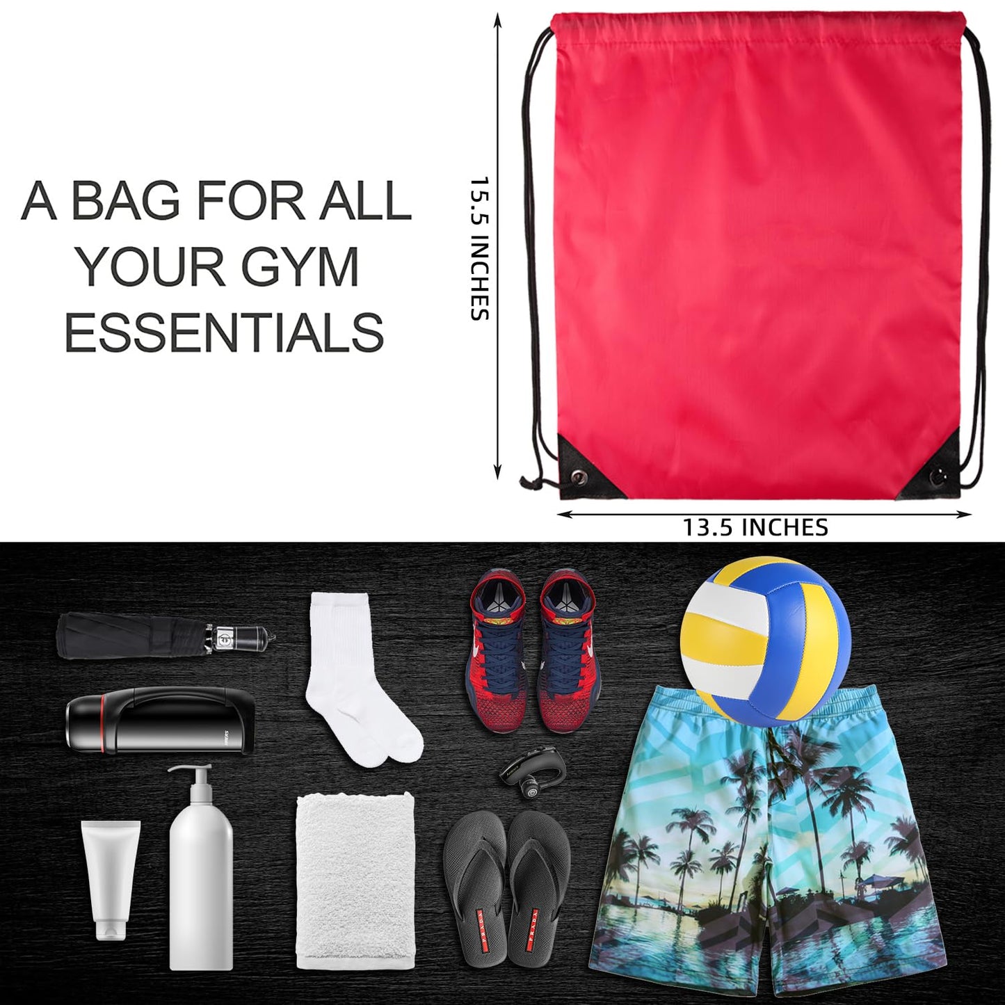 GoodtoU Drawstring Backpack, Nylon Cinch Sack Gym Bag for Sport, Traveling, Team (40Pcs, Cherry)