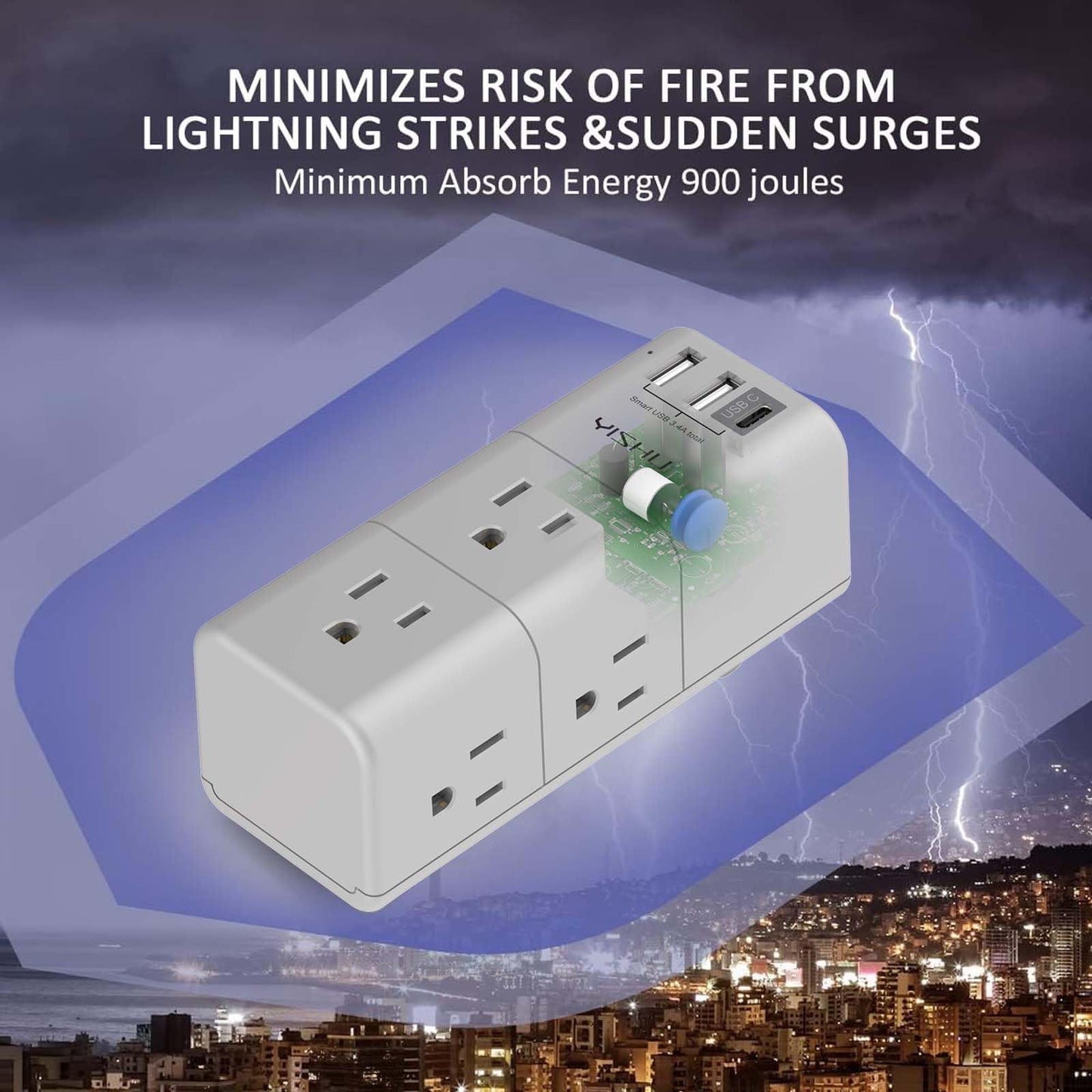 Multi Plug Outlet Surge Protector - YISHU Outlet Extender with Rotating Plug, 6 AC Outlets and 3 USB Ports, 3-Sided Swivel Power Strip Ideal Stocking Stuffers, Gray