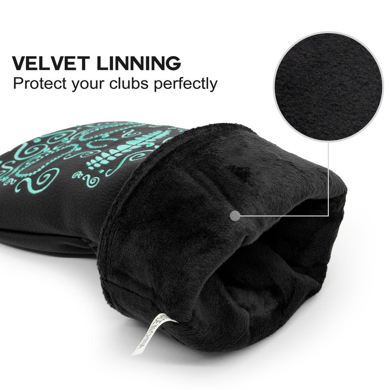 Black Golf Club Covers Skull Embroidery Driver Headcover Fairway 3 Wood Headcover Hybrid Headcover for Your Selection fits for All Brands (for hybrids(1pc))