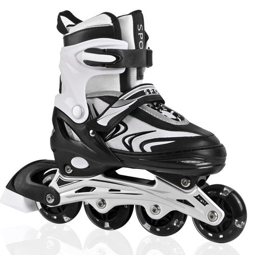 ZHUKAIKJ Kids Inline Skates for Boys and Girls, 4 Size Adjustable Inline Skates with All Light Up Wheels for Toddler Kids Beginner Outdoor Indoor Sport (Black&White, Small)