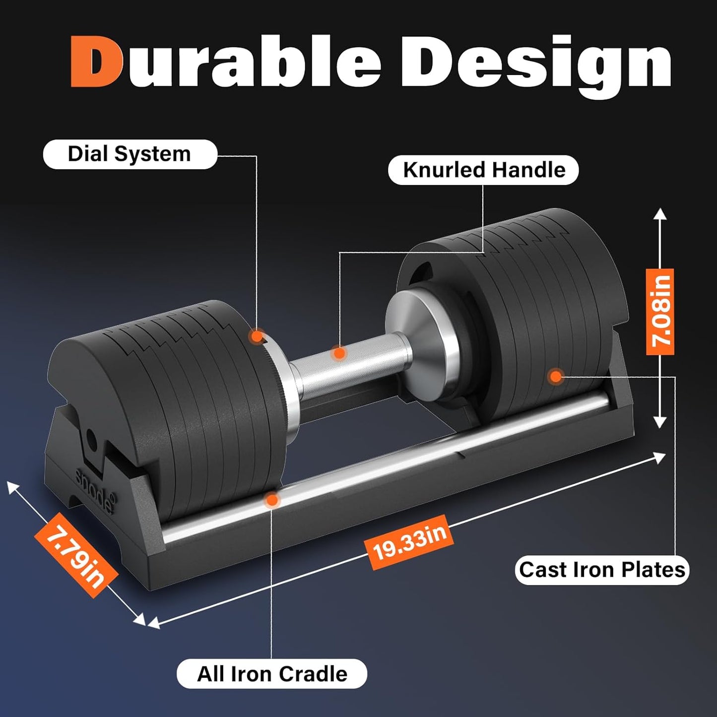 SNODE AD80 Adjustable Dumbbell Set - 80 lbs Drop Proof Weights with Cast Iron Plates & Fast Adjust Design