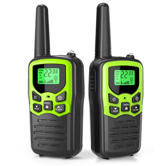 Walkie Talkies,MOICO Long Range Walkie Talkies for Adults Two-Way Radios with 22 Channels FRS VOX Scan LCD Display with LED Flashlight for Field, Survival Biking Hiking Camping 2 Pack (Green)