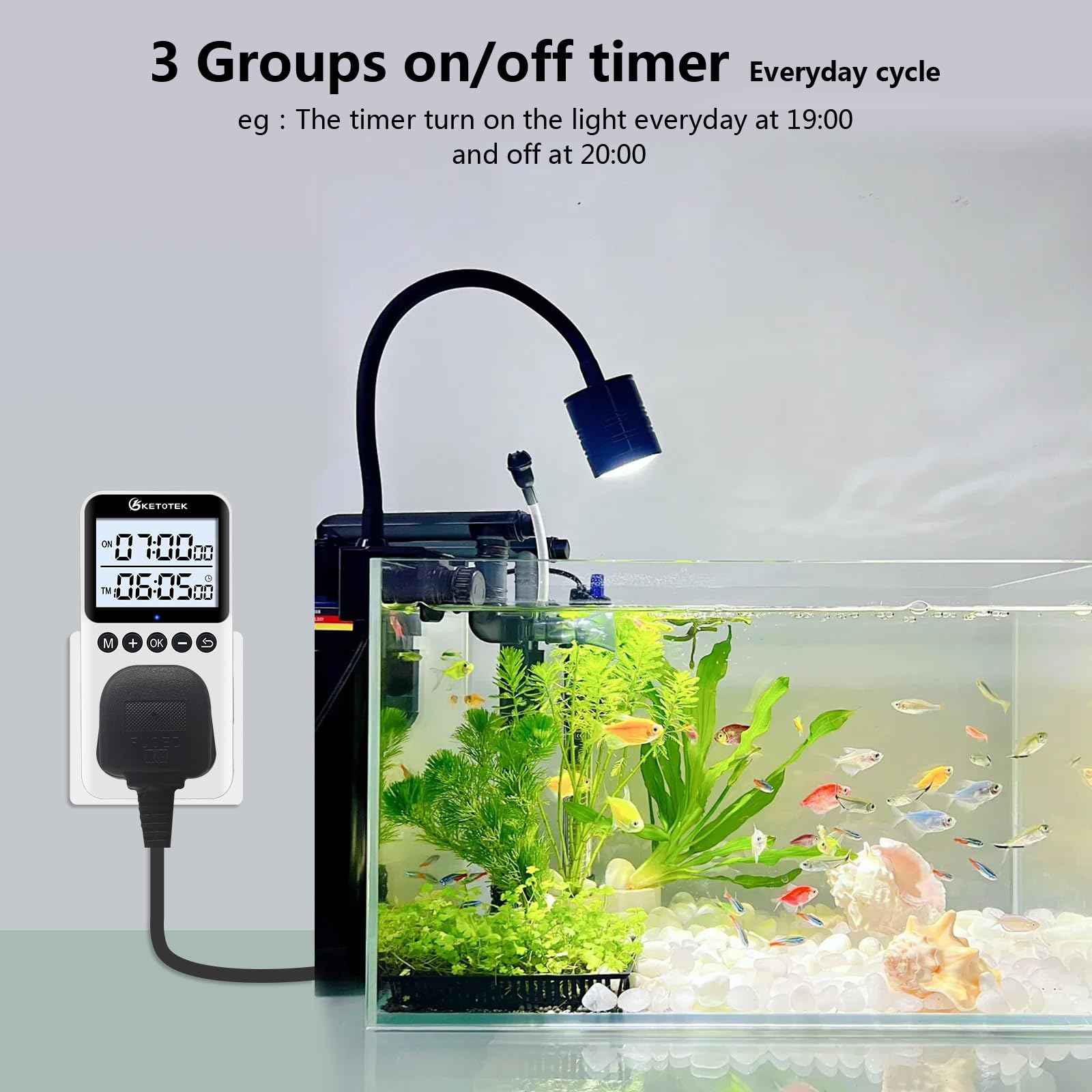 KETOTEK KTTS02 Digital Timer Outlet Plug in Timer Switch Socket Indoor Infinite Repeat Cycle Electrical Timer Switch, Countdown Timers for Lights,Aquarium,Pets Home Appliances