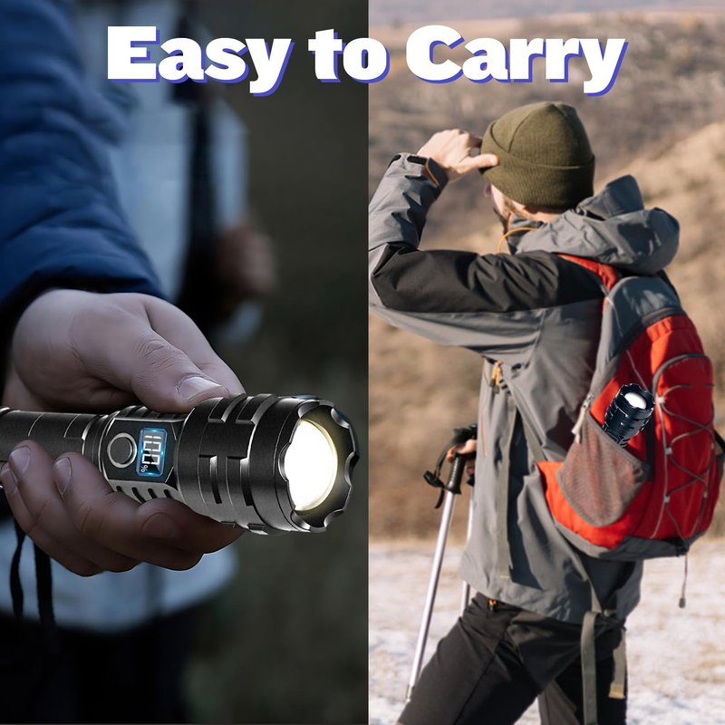 HMFREE Flashlights High Lumens Rechargeable, 1000000 High Lumens Super Bright Handheld LED Flash Light, Powerful Emergency Linternas, Waterproof, Long Lasting, for Hiking Camping Gift