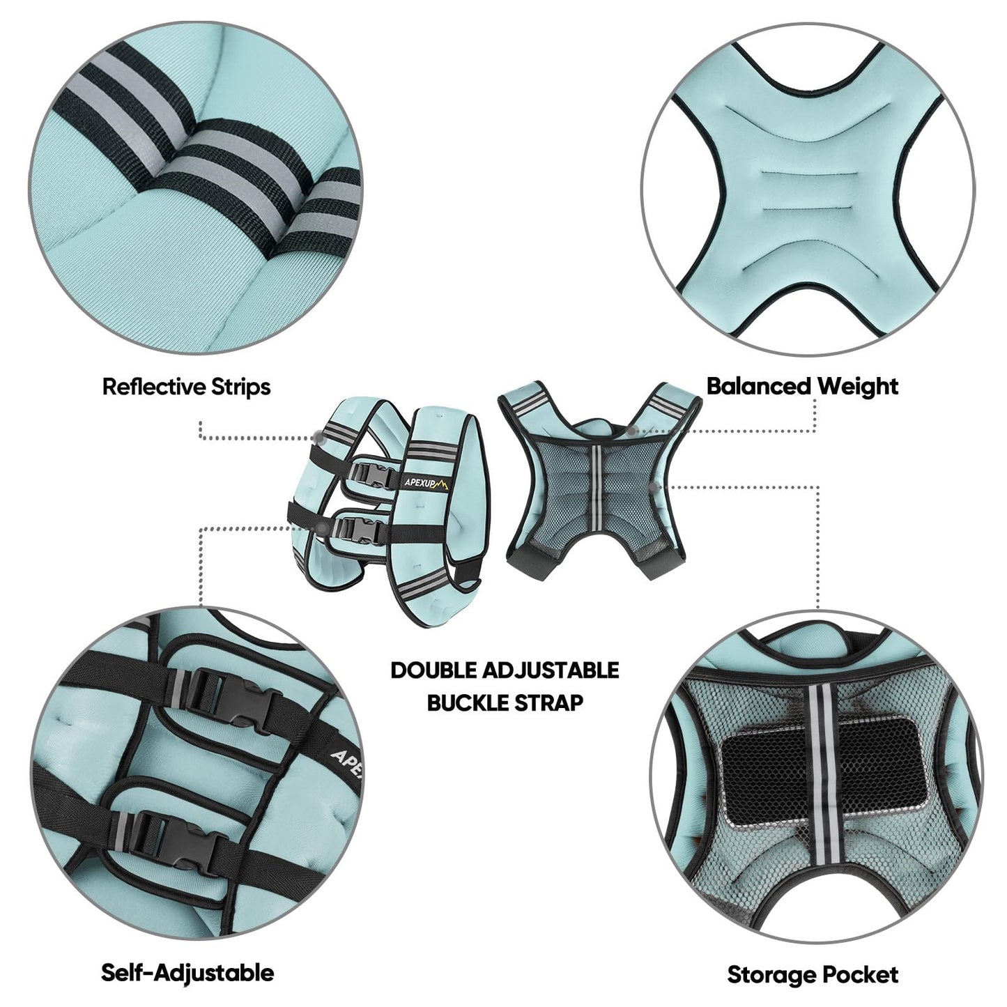 APEXUP 15lbs Weighted Vest Men Women, Weight Vest for Women Workout Equipment for Strength Training Running (Pastel Blue)