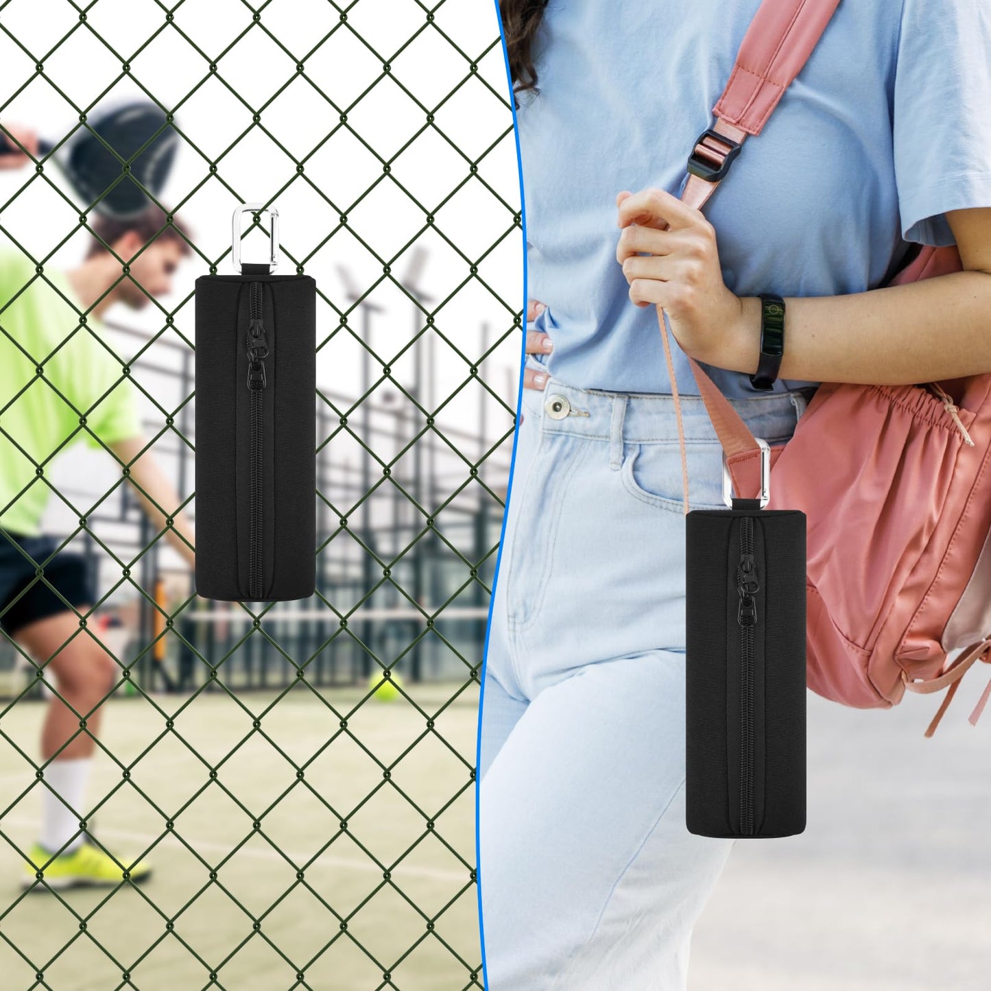 Easecos Padel Ball Holder Portable Paddleball Storage Bag with Metal Hook, Paddle Tennis Ball Carry Bag Holds 3 Pcs Regular Paddleball, Tennis Training Accessories Pouch