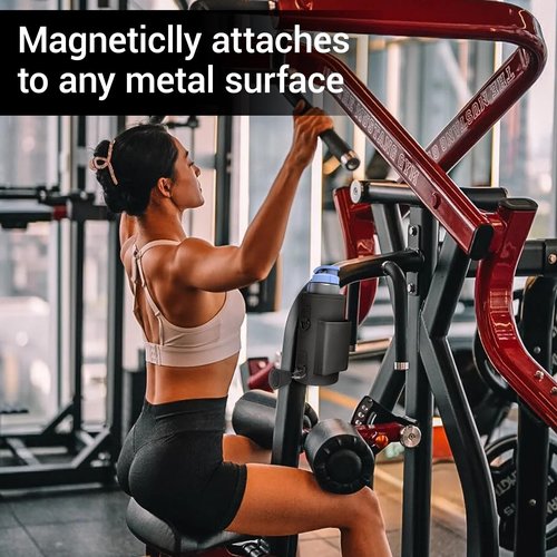 Magnetic Gym Bag with Phone Pocket Water Bottle Holder – 6 Built-in Magnets for Hands-Free Use – Ideal for Workouts, Outdoor, Travel – Securely Attaches to Equipmen (Black)