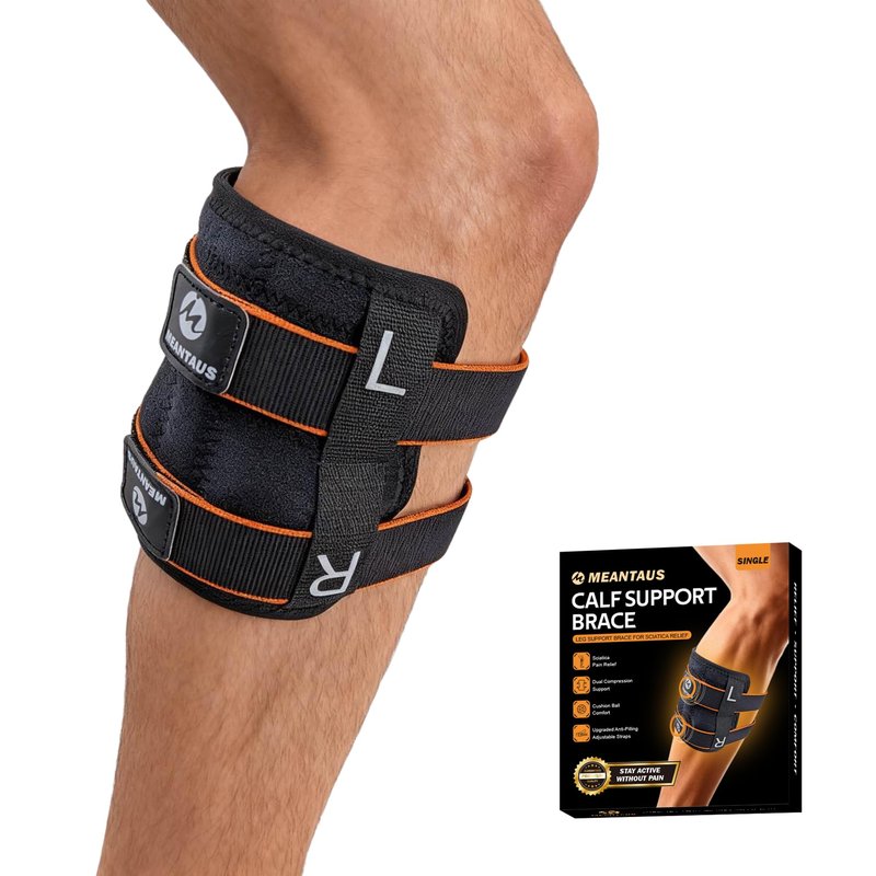 MEANTAUS Sciatica Pain Relief Devices Brace, Upgraded Adjustable Calf Support with Dual Pads & Massage Ball for Sciatic Nerve, Lower Back & Hip Pain Relief (Black)