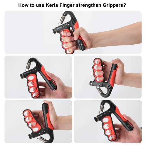 Keria Grip Strength Trainer Kit, Hand Grip Strengthener with Adjustable Resistance 11-220Lbs, Fingers Exerciser - Silicone Rings, Forearm Strengthener for Athletes Musicians and Injury Recovery