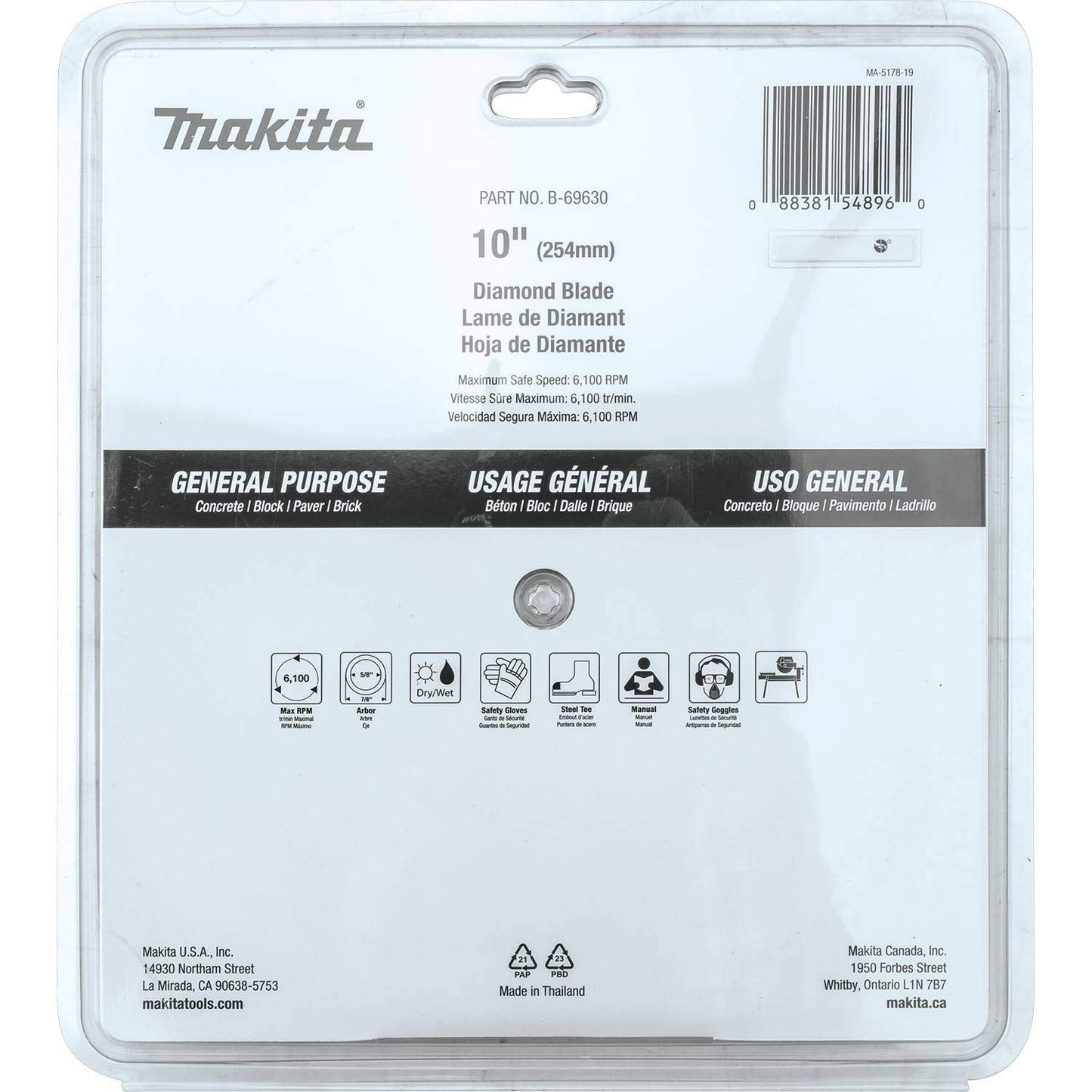 Makita B-69630 10" Diamond Blade, Segmented, General Purpose
