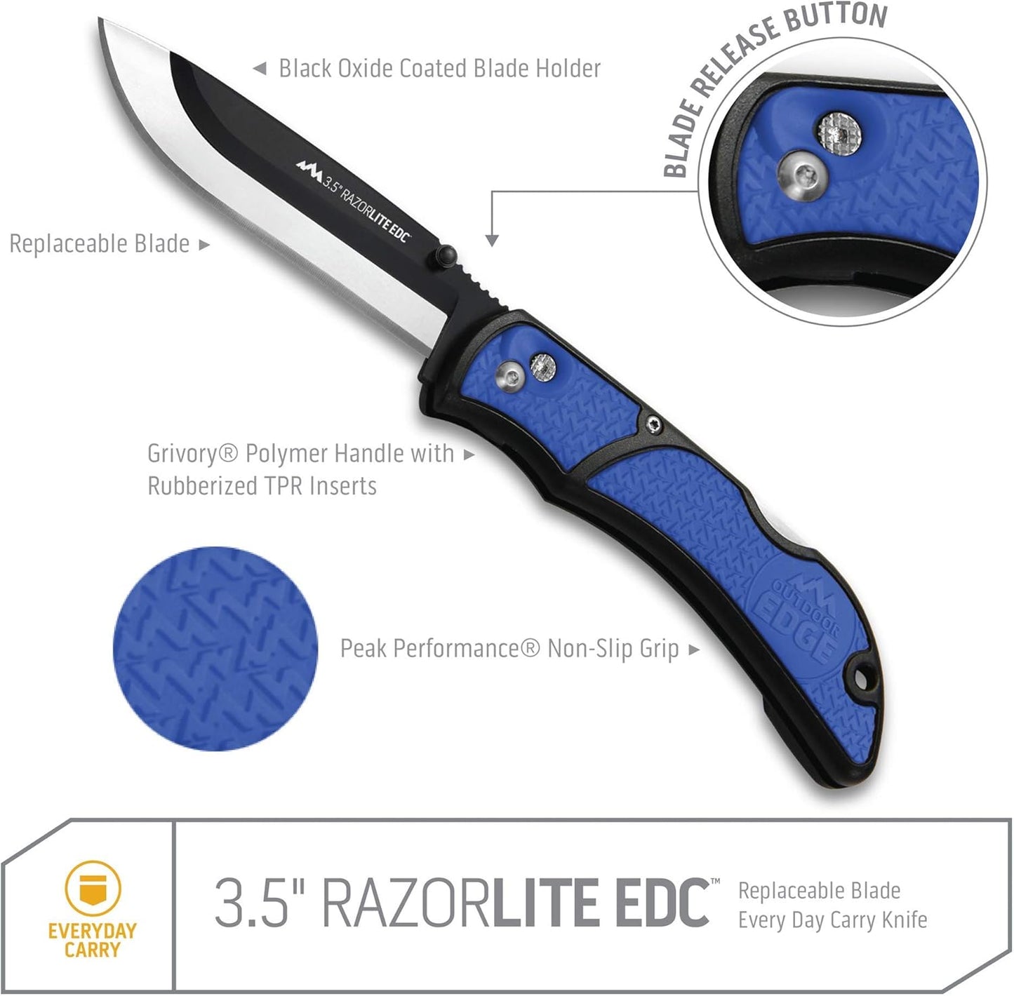 RazorLite EDC Pocket Knife 3.5” - Obsidian Black, Replaceable Blades & Clip for Camping, Hunting, Survival