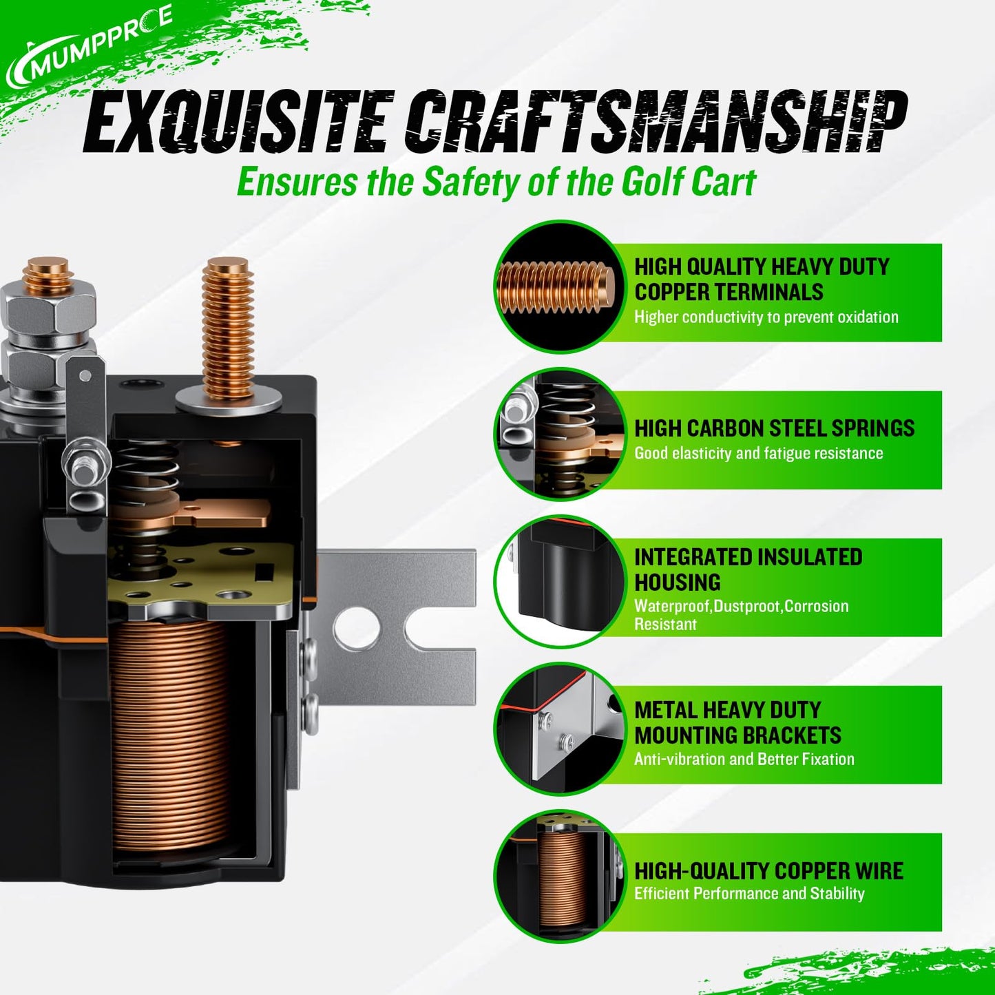 MUMPPRCE 48V Club Car Solenoid with Resistor, 4-Terminal Golf Cart Solenoid Coil for Club Car DS 1995-Up & Precedent 2004-2008 Electric, Replaces OEM 101908701, 102774701, 1014947, SW80-2028P