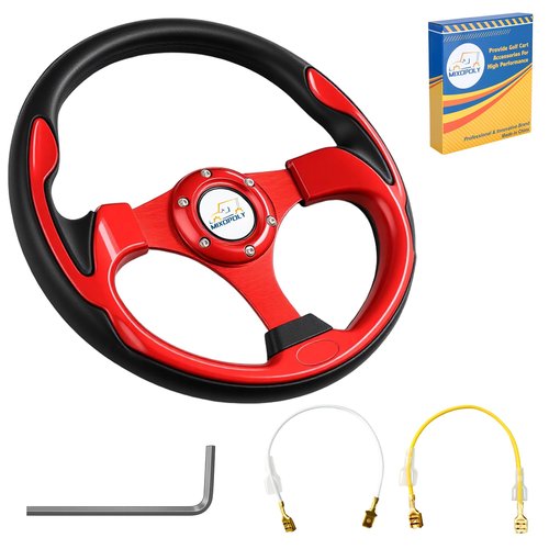 MIXOPOLY 12.5" Universal Golf Cart Steering Wheel fits Club Car DS/Precedent/Onward/Tempo, Yamaha, and EZGO TXT/RXV Golf Cart, Anti-slip and good grip (Red)