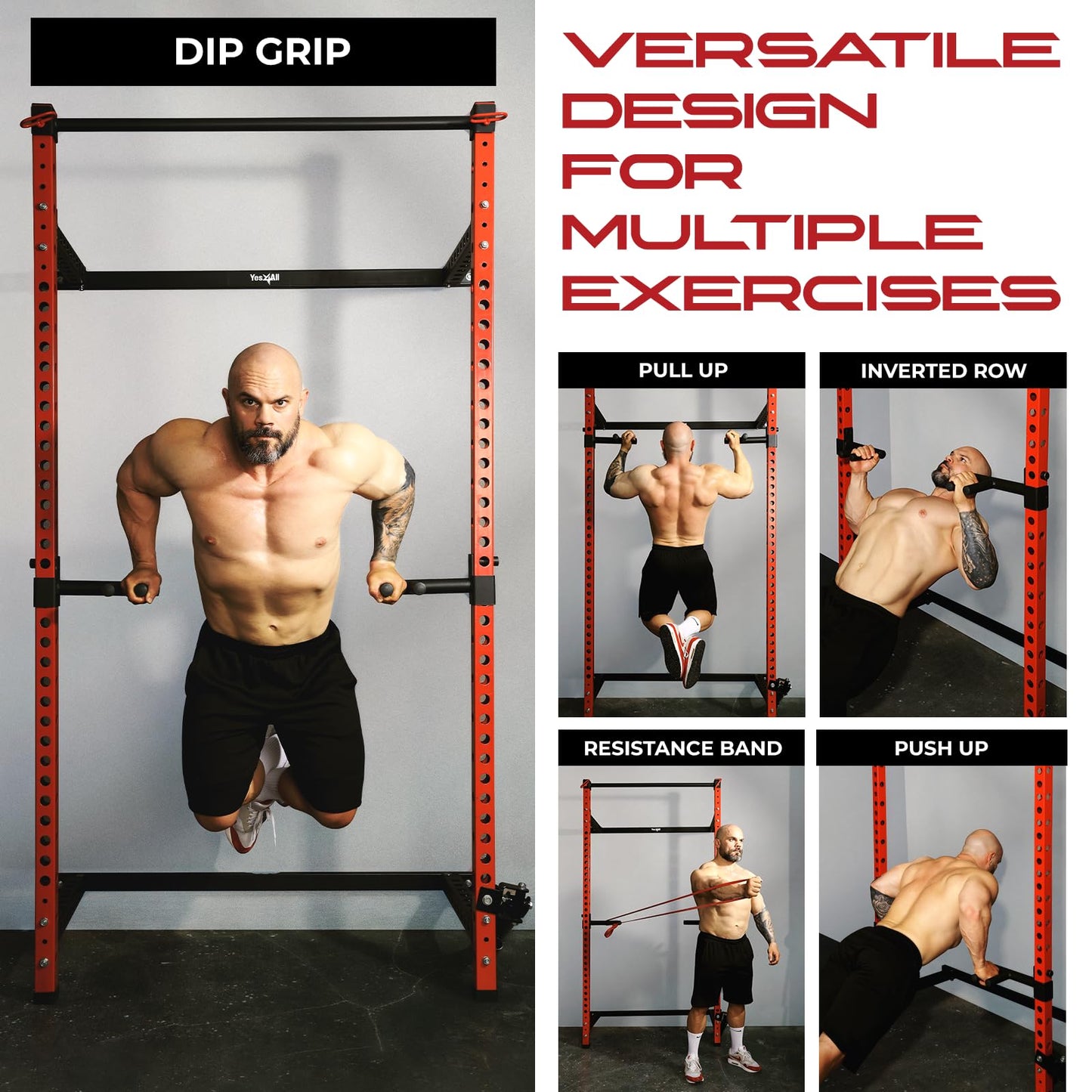 Yes4All 350 LBS Capacity - Dip Bars for 2x2 with 1" SIDE Hole Power Cage - Squat Rack Attachments for Dips, Pull Up, Push-up