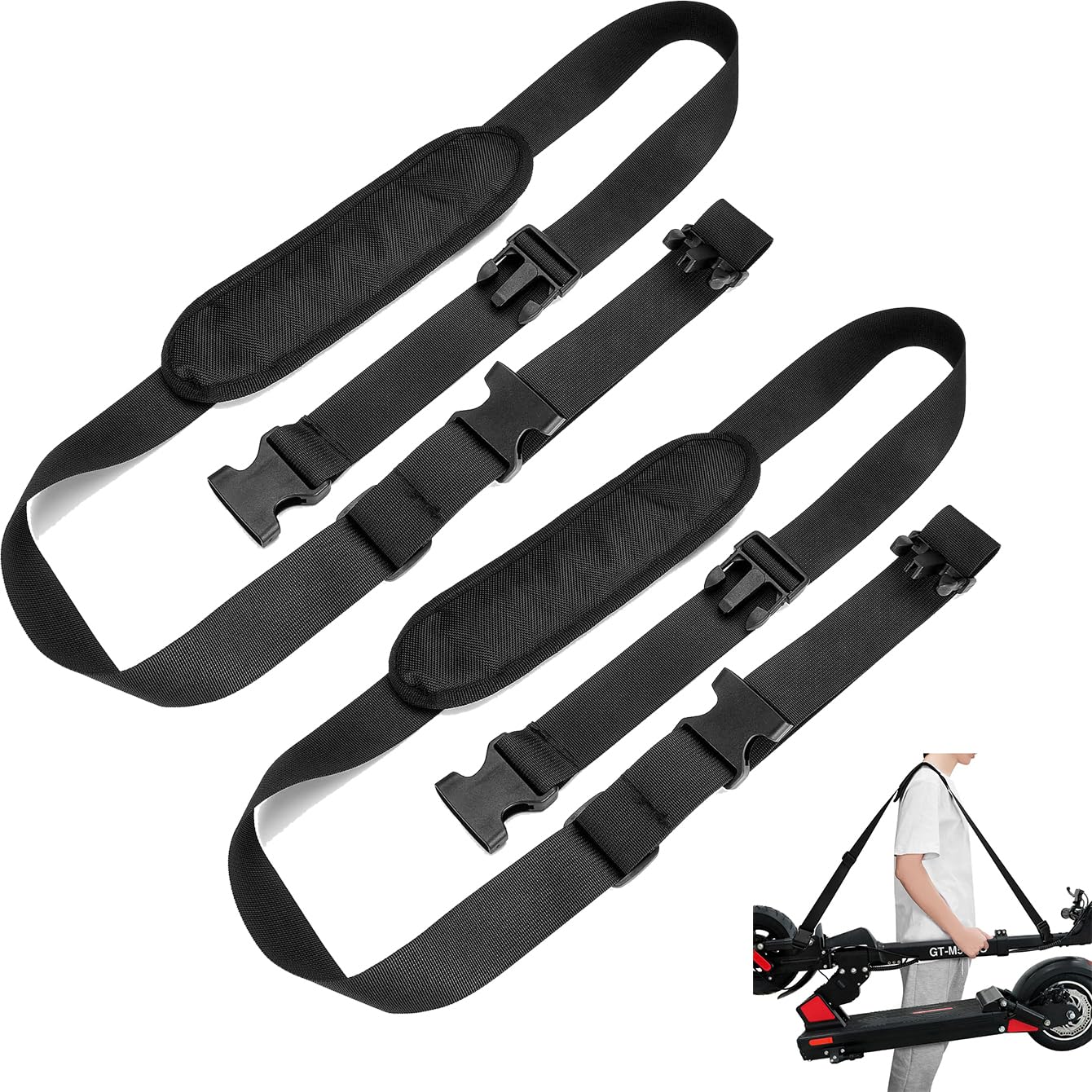 MOPHOEXII 2 Pack Scooter Strap，Adjustable Kick Scooter Straps and Extra-Thick Anti-Slip Shoulder, Kick Scooter Carrying Strap for Beach Chair, Balance Bikes,Kids Bike,Foldable Bikes,Ski Board