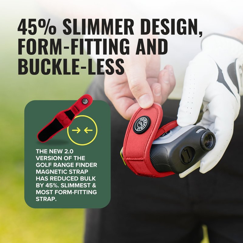 Stripebird - 2.0 Slim Golf Magnetic Rangefinder Strap (Red - Form Fitting & No Buckle Strap) - Golf Range Finder Magnetic Strap - Range Finder Golf Magnetic